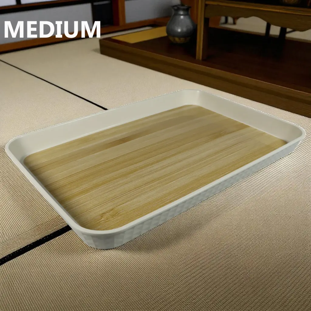 BD027 White Ukuran M Nampan Plastik Motif Kayu