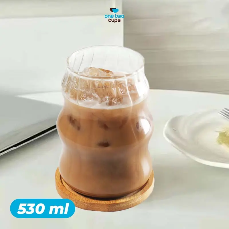 GK24 530ml Gelas Cafe Stripe Aesthetic