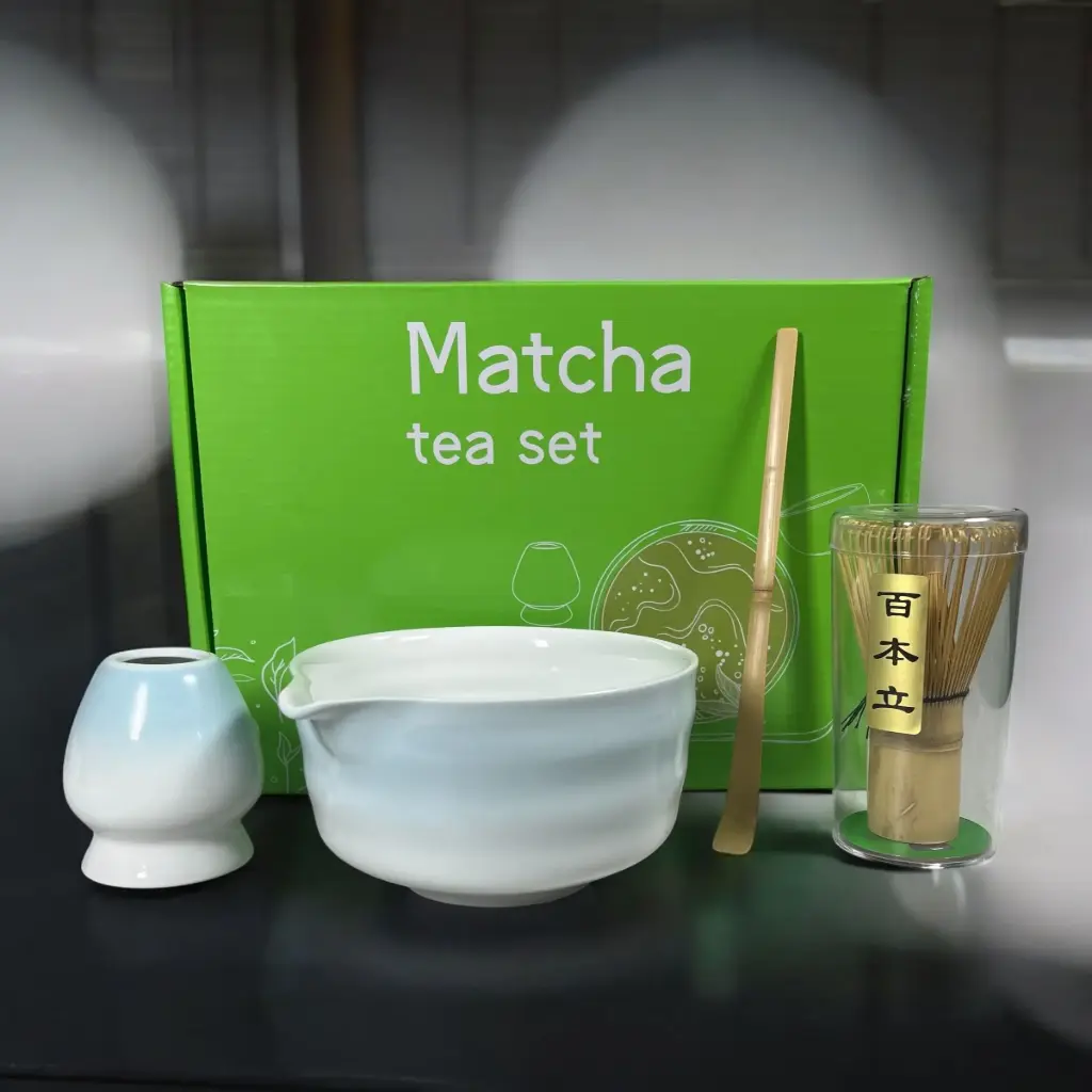 [MEMS009] CZ3 Blue Matcha Set 4in1 Chawan Chasen Stand Chashaku Ceramic 500ml One Two Cups