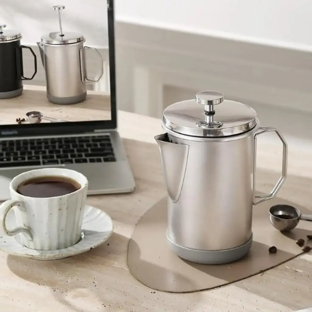 Q100 Qianly Silver 1L French Press Coffee Maker Pot Filter