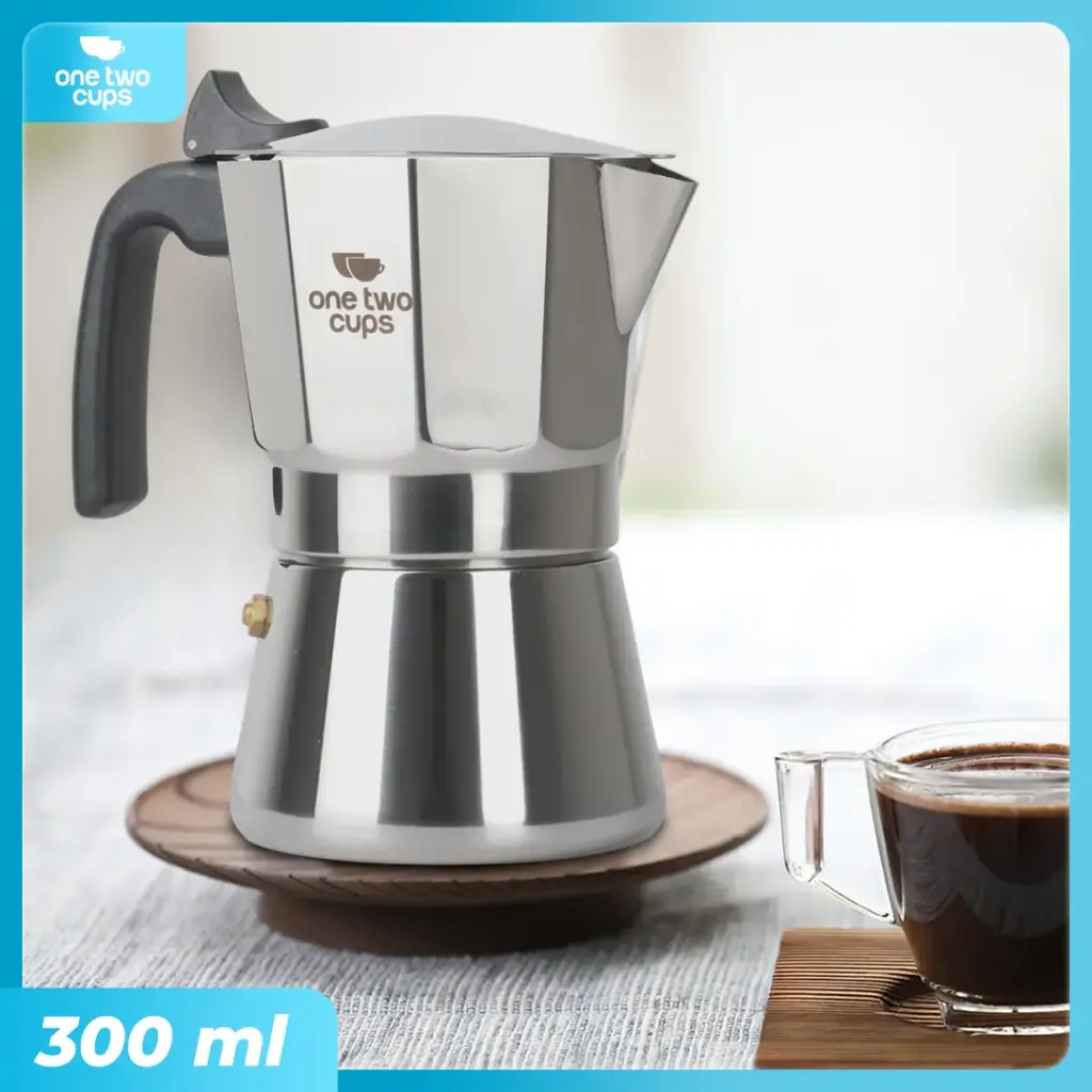 [PKMP017] W767 Moka Pot Octagon Silver 300ml / 6 Cups Espresso Coffee Maker Stovetop One Two Cups