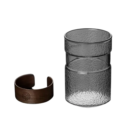 PG36 350ml Gelas Kaca Aesthetic Kopi Teh Japanese Wood Sleeve Glass Hammer