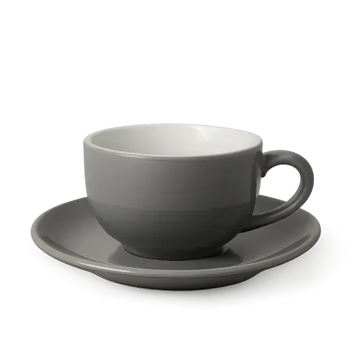 [APPS01027] Cangkir Latte 220ml + Saucer – Keramik Abu-Abu Estetik | Porcelain Tahan Panas