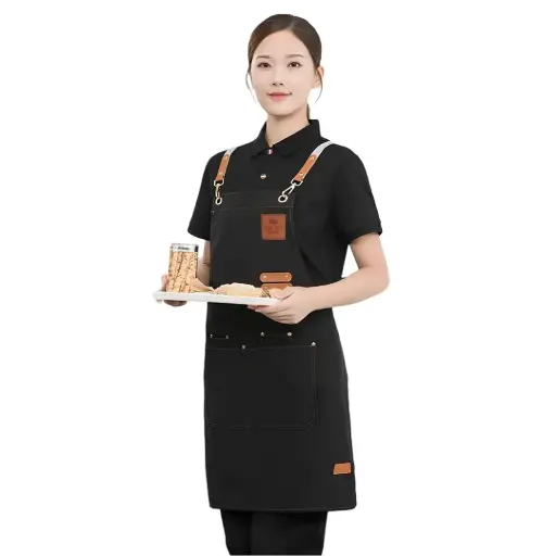 [7RHK7IBK] SP01 Celemek Masak Apron Barista Canvas Hitam One Two Cups