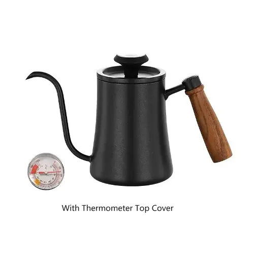 [APPKT02032] Teko Leher Angsa Gooseneck Thermometer Black 500ml Kahve K55 