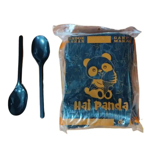 [APK02047] Sendok Makan Plastik Hitam Panda isi 100