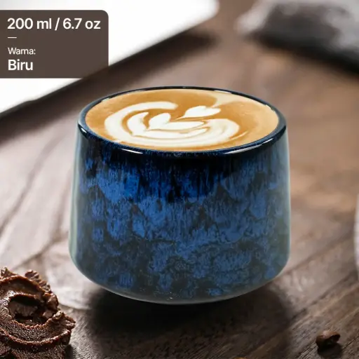 [7CHKVSBL] FB014 FLAMBE Blue Gelas Cafe Keramik Japanese Style