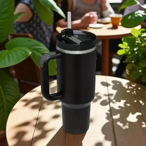 [7RHT4IBK] TLXT Black Tumbler Air Panas Dingin Straw Flask BPA Free 1.2L