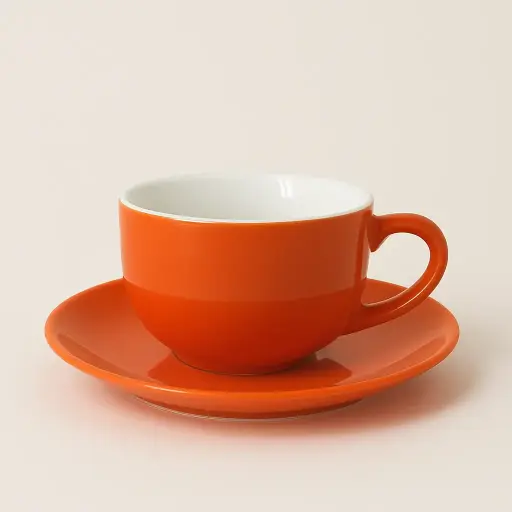 [APPS01032] Cangkir Latte 220ml + Saucer – Keramik Oranye Estetik | Porcelain Tahan Panas