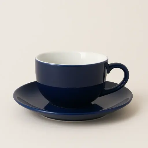 [APPS010331] Cangkir Latte 220ml + Saucer – Keramik Biru Dongker Estetik | Porcelain Tahan Panas