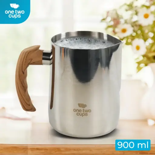 [7RHK72SV] LS9 Silver 900ml Milk Jug Gagang Kayu