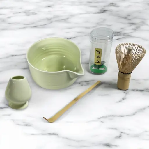 [7RHW0JBE] CZ2 Beige Matcha Set 4in1 Chawan Chasen Stand Chashaku Ceramic 500ml