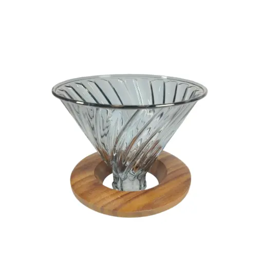 [7CHTYFGY] SD8106 Gray Transparent Dripper Diagonal Pattern Wooden Tray 1-4 Cups